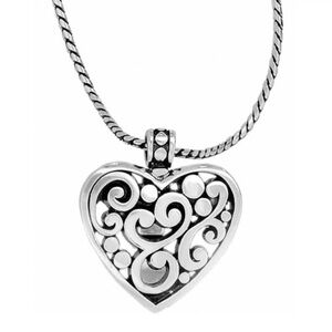 Brighton Contempo Heart Badge Silver Swirl Heart Clip Necklace